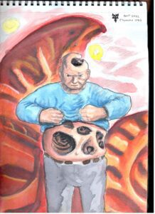 l'Homme-creux l'homme creux au ventre à trous rongé par le vide et l'inconsistance. Correspond à une période de deuil difficile.